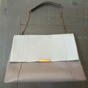 Ted Baker London Two-Tone Cream and Taupe Leather Shoulder Bag